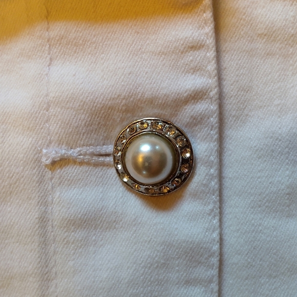 Quacker Factory Perl Rhinestone Buttoned Denim Jacket - Picture 6 of 11